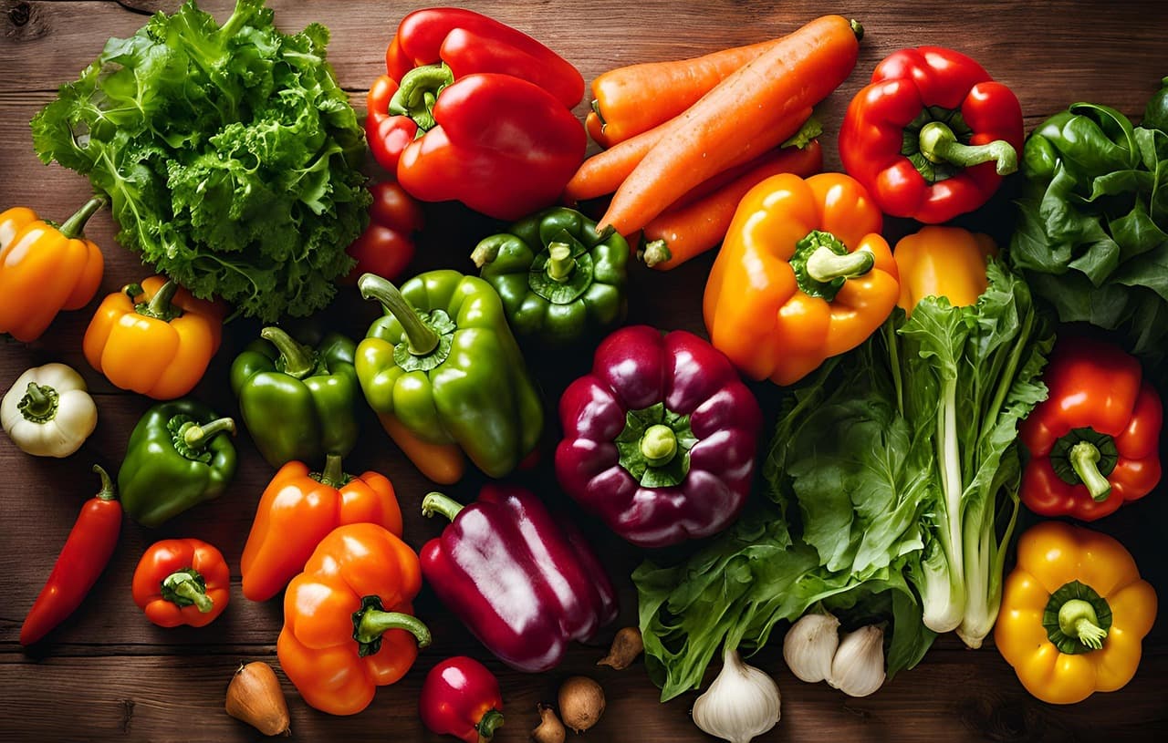 Cageots de légumes frais et colorés